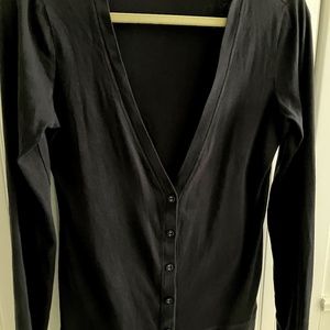 Women'Size Small. Black V neck 100% cotton cardigan, Land's End,